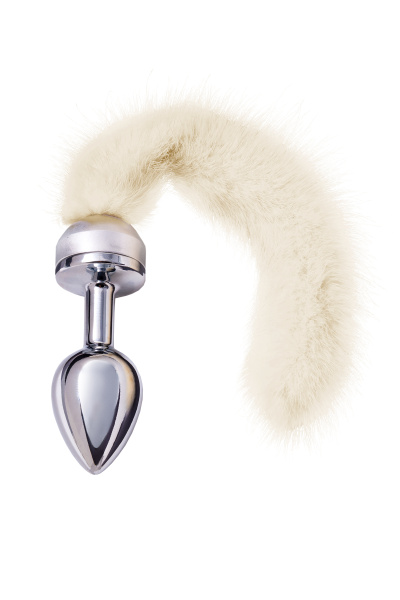 Анальная втулка TOYFA Metall, металл, серебристая, с белым хвостом, 6 см, Ø 2,9 см