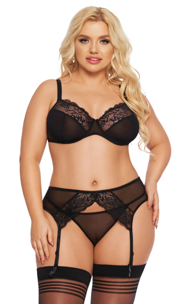 Комплект SoftLine Collection Marella (бюстгальтер, стринги и пояс для чулок), черный, XL